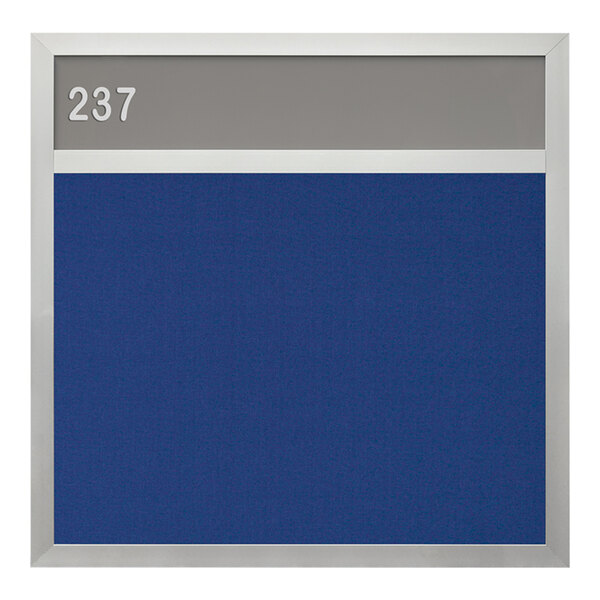 A blue board with a satin silver frame and white border.