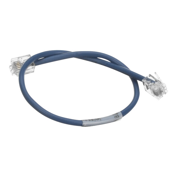 A blue Frymaster P-Bus cable with two white connectors.