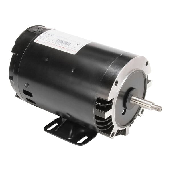 A black electric motor with a white label.