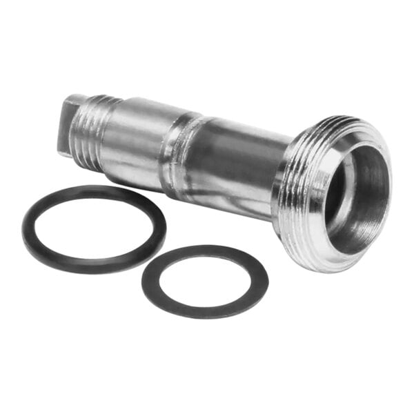 A silver Bunn Sol Guide pipe with black rubber O-rings.