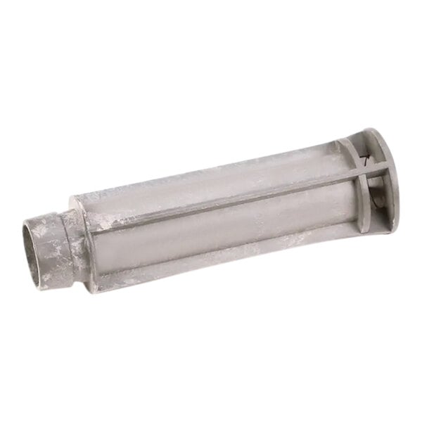 A grey metal rectangular tube with a hole.