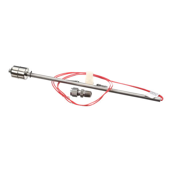 A metal rod with a red wire attached.