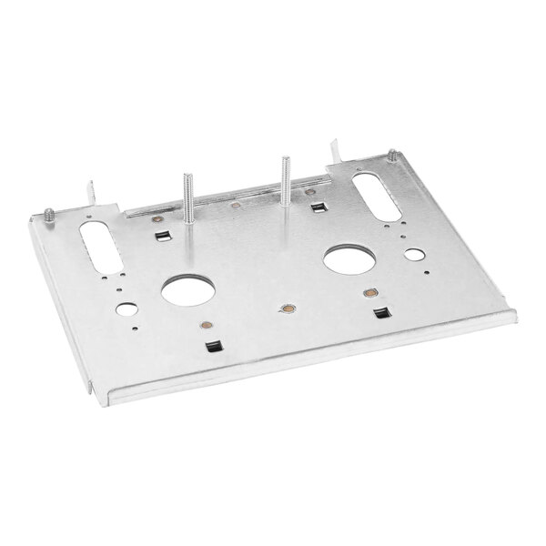 A white metal Frymaster cover plate with holes and screws.
