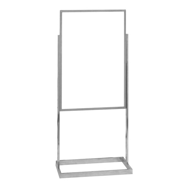 A silver rectangular tube stand with a white background.