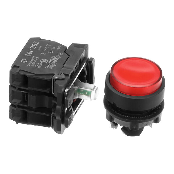 A red and black power switch assembly for a CMA dishwasher.