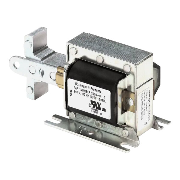 A close-up of a CMA Dishmachines 240V drain ball solenoid.