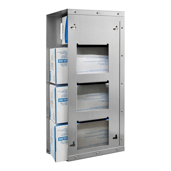 Omnimed 4-Compartment Stainless Steel Wall Mount Disposable Glove and Mask Dispenser