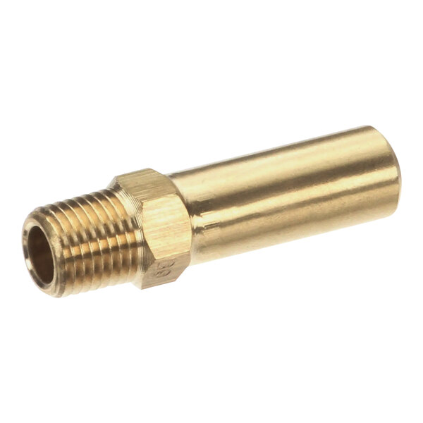 A brass threaded pipe fitting with a brass nut.