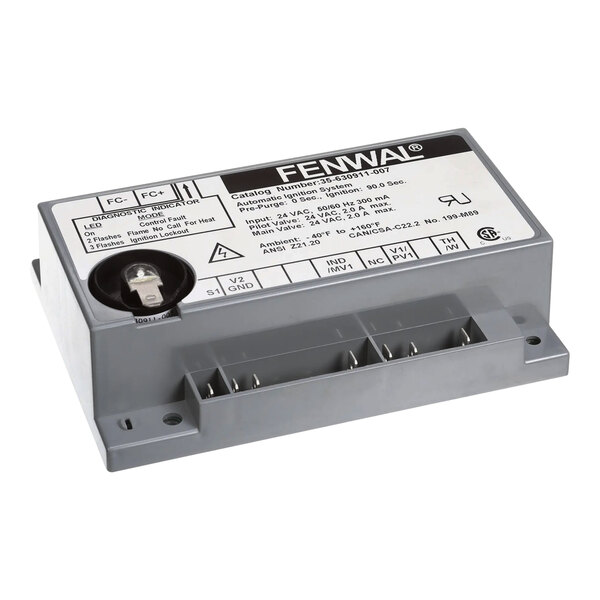 A Frymaster Fenwal ignition control module with a white label.