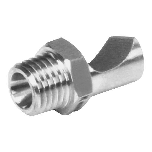 A stainless steel threaded connector on a white background.