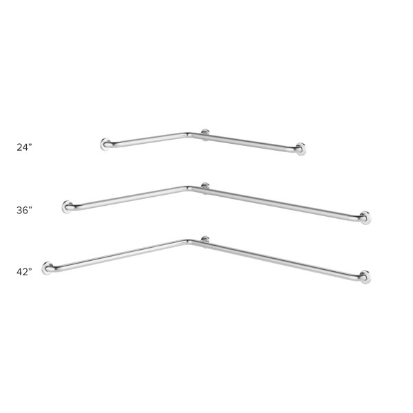 A Lavex stainless steel grab bar with peened grip on one end and a satin finish on the other.