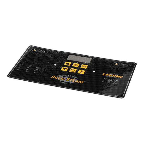 A black and yellow Accutemp G2 control panel overlay with yellow buttons.