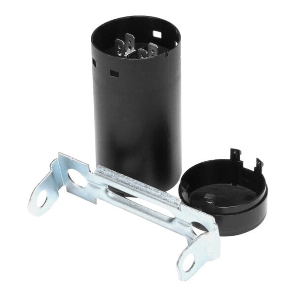 A black metal cylinder with a round top and metal clip.