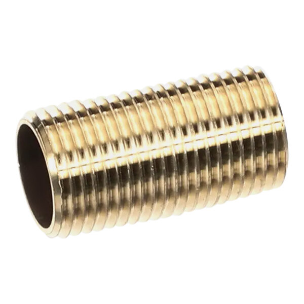 A close-up of a brass threaded pipe.