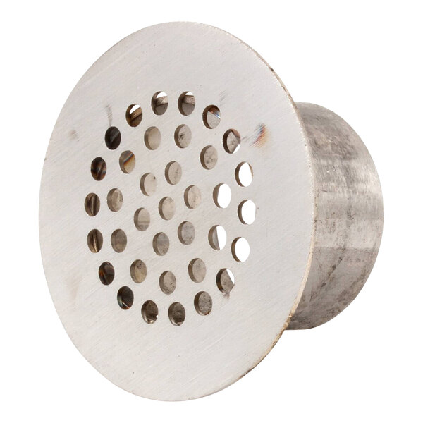 A Frymaster strainer assembly with a metal drain with holes in it.