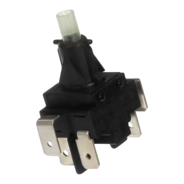 A black CMA Dishmachines power switch with a silver switch and a light on it.