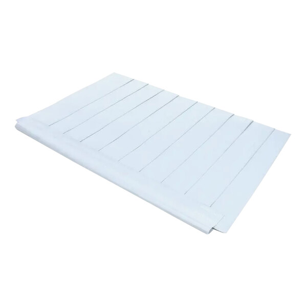 A white rectangular curtain with lines.