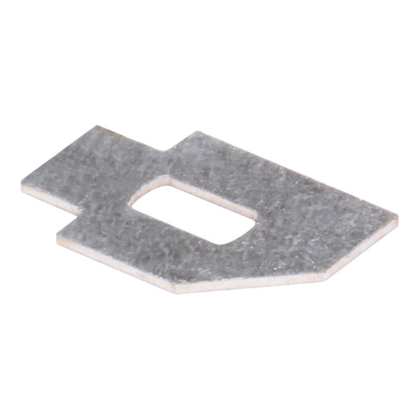 A white rectangular metal plate with a hole in it.