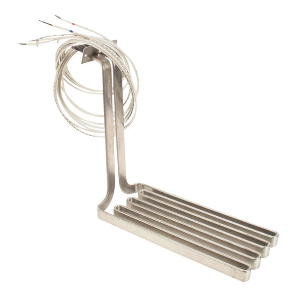 A metal Frymaster heating element with wires attached.