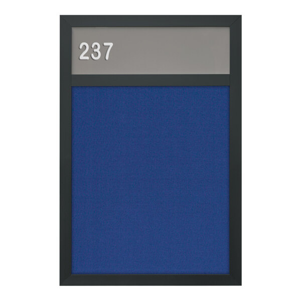 A blue United Visual Products board with a black frame.