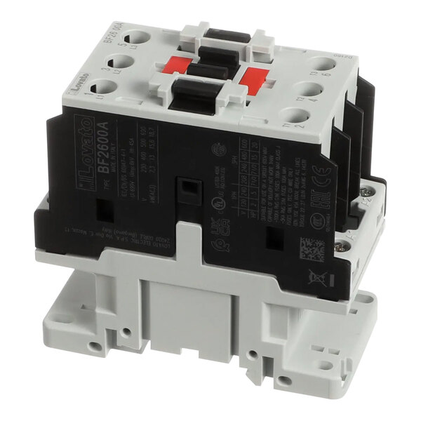 A white and black CMA Dishmachines heater contactor with red and black buttons.