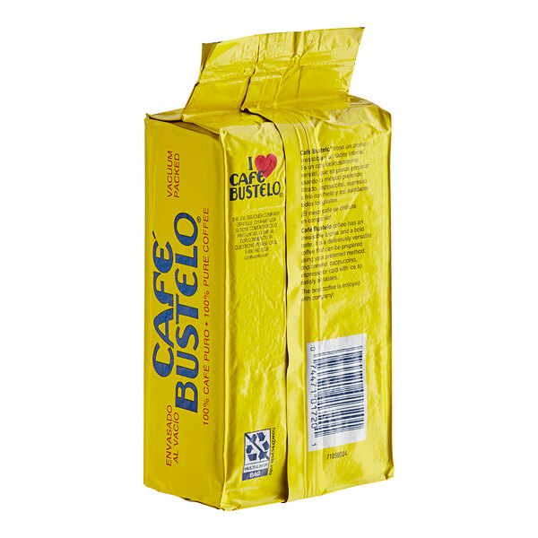 A yellow package of Cafe Bustelo Espresso Ground Coffee.