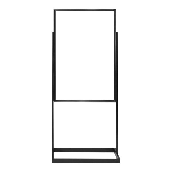 A black rectangular tube stand pedestal sign with a white background.