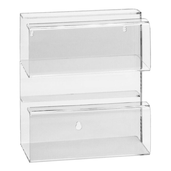 An Omnimed clear acrylic wall mount with two glove boxes.