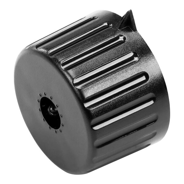 A black plastic Bunn knob with a metal insert and detent plate.