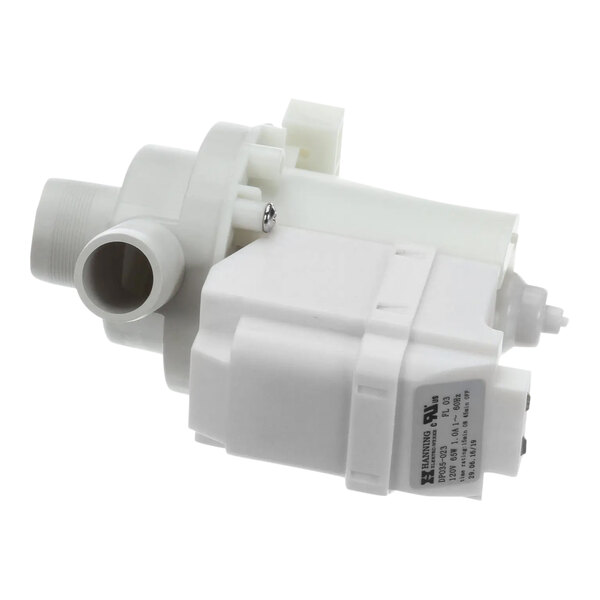 A white plastic CMA Dishmachines water pump with a screw.
