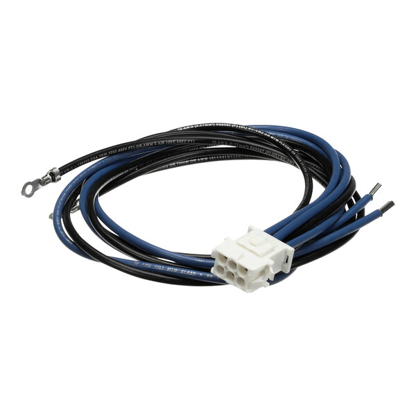 A Frymaster wiring harness with blue and white cables.