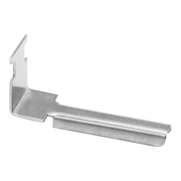 A metal bracket with a silver square design.