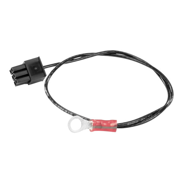 A black wire harness with a red connector.