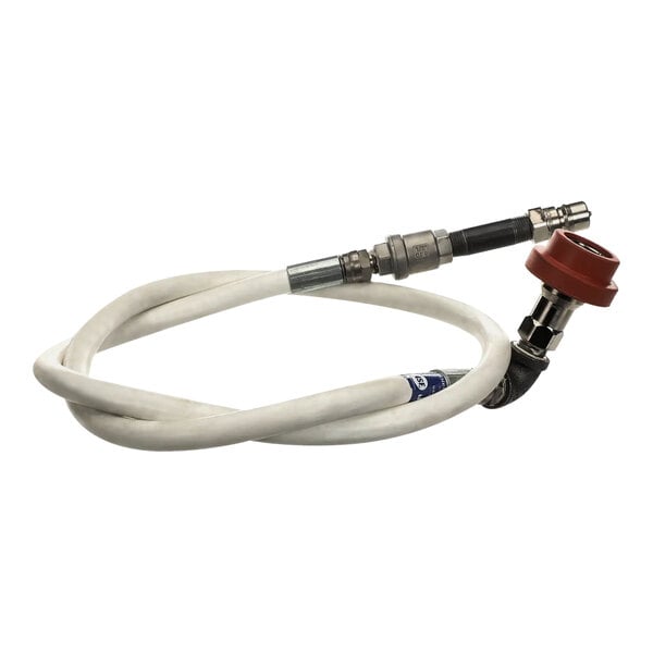 A white hose with a red connector.