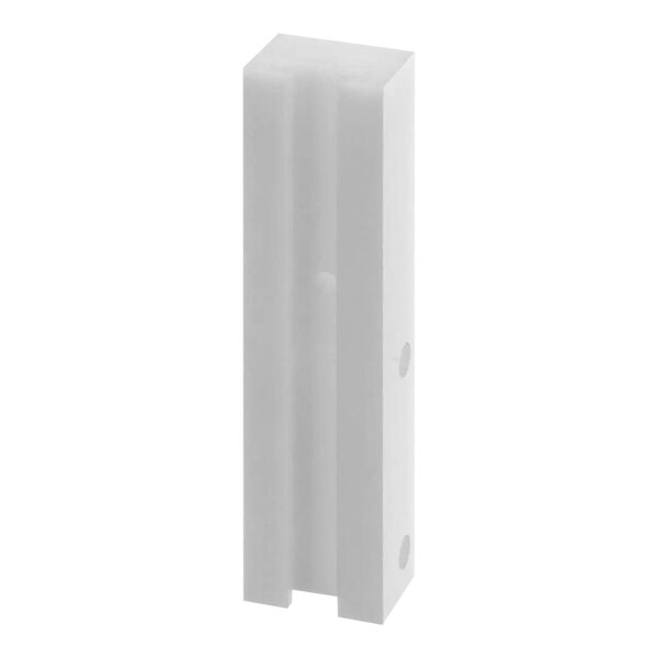 A white rectangular plastic bar slide bearing with holes.