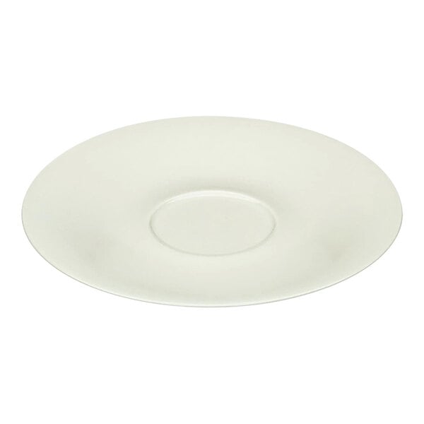 A white Schonwald Delight porcelain saucer with a circular edge and a circle in the center.