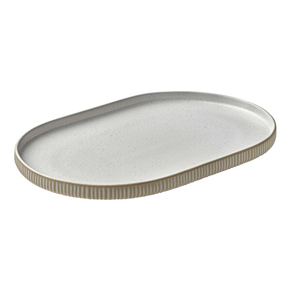 A white oval Playground Nara china platter with a white border.