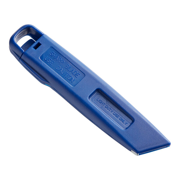 An Allway Tools blue plastic retractable utility knife with a blue handle.