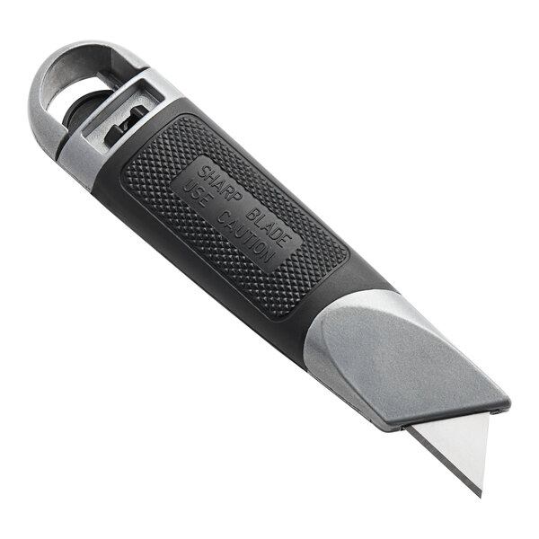 An Allway Tools Soft-Grip Fixed-Blade Knife with a black and grey handle and silver blade.
