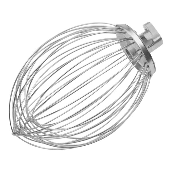 A Vollrath stainless steel wire whisk for a mixer.