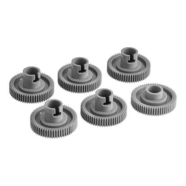 A set of five grey gears.