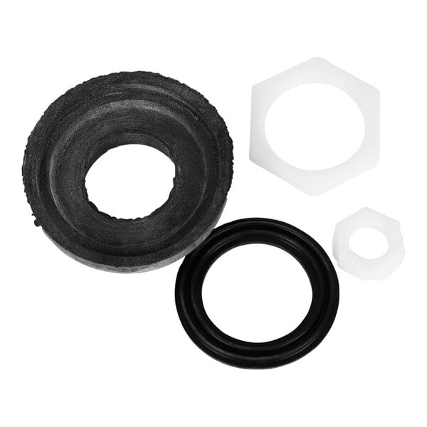 A black rubber ring with a white hexagon-shaped object on it.