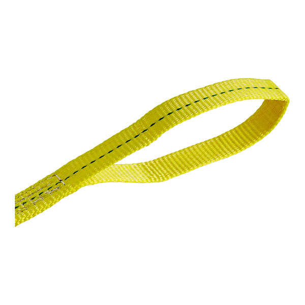 A yellow Lift-All polyester strap with green stitching and black flat eyes.