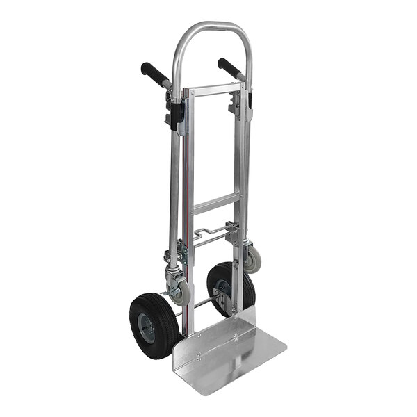 A white B&P Manufacturing hand truck with wheels and a double-grip loop handle.