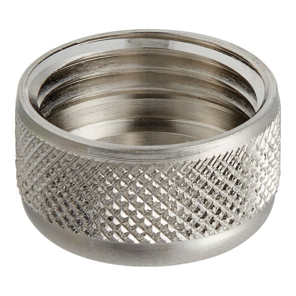 A silver metal Ateco coupler nut with a textured pattern.