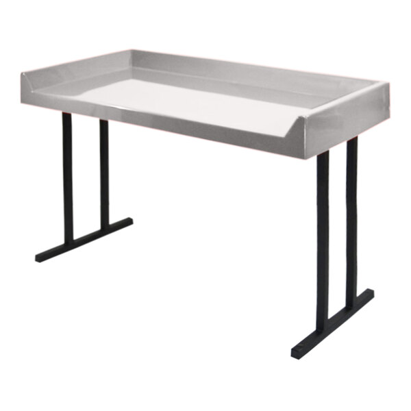 A white rectangular Platinum table with black legs.