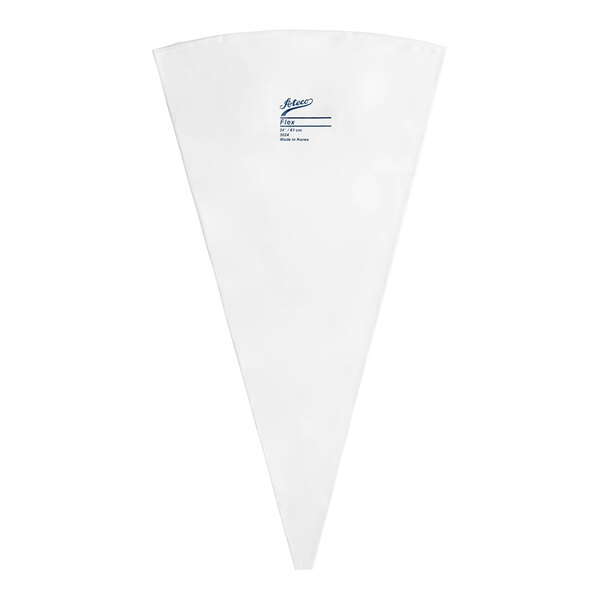 A white plastic bag with blue text that reads "Ateco Flex Polyurethane-Coated Reusable Pastry Bag"