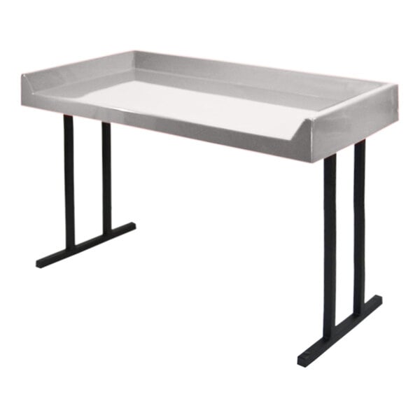 A white rectangular Sol-O-Matic fiberglass laundromat folding table with black legs.