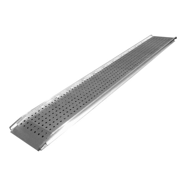 A long metal walk ramp with punched holes in the surface.