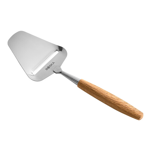 A Boska stainless steel cheese slicer with an oak handle.